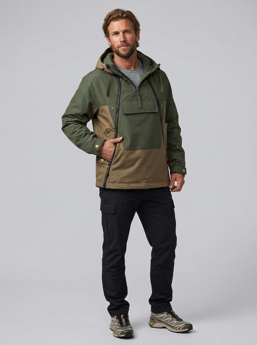 Men Hooded Rain Jacket Colour Block