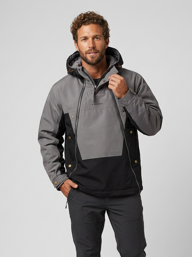Men Hooded Rain Jacket Colour Block