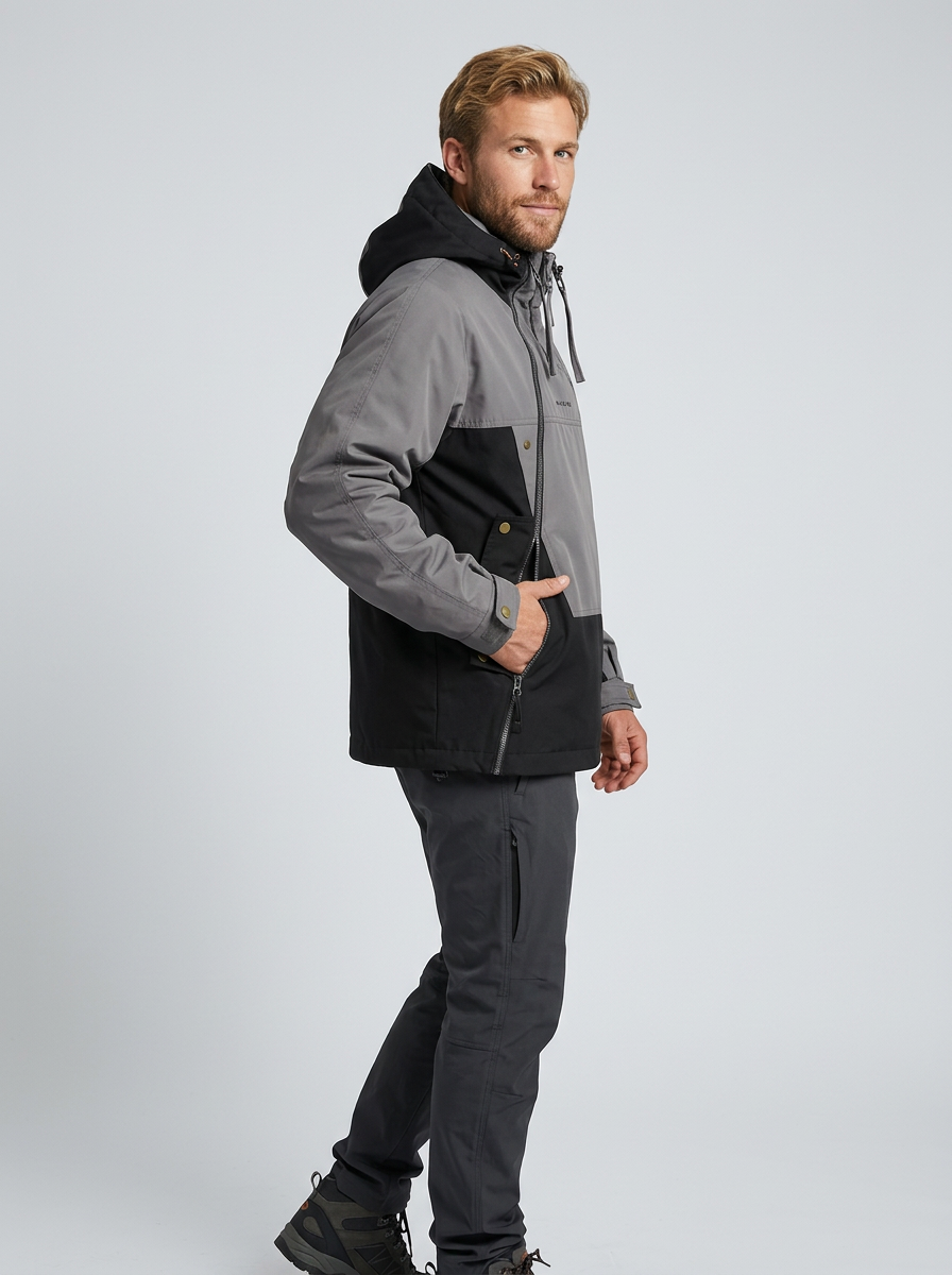 Men Hooded Rain Jacket Colour Block