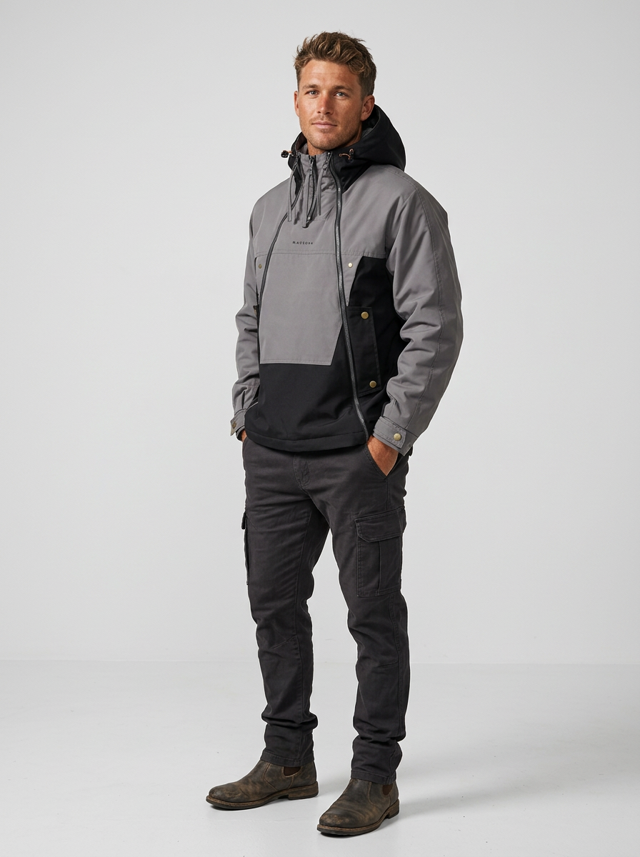 Men Hooded Rain Jacket Colour Block