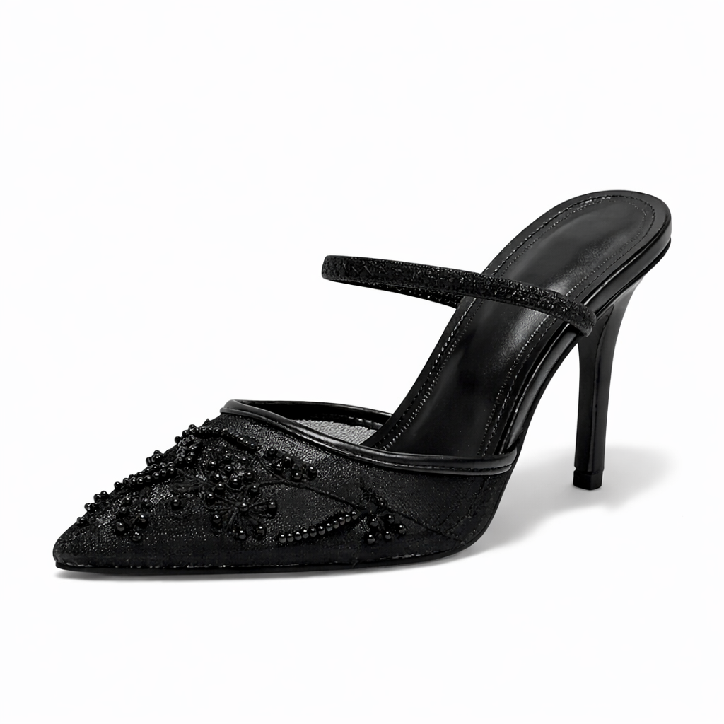 Arabellas | Embroidered Mesh Mule Heels Pointed Toe Wedding Guest