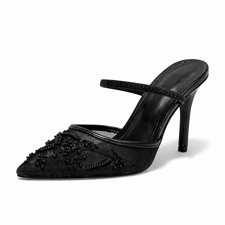 Arabellas | Embroidered Mesh Mule Heels Pointed Toe Wedding Guest