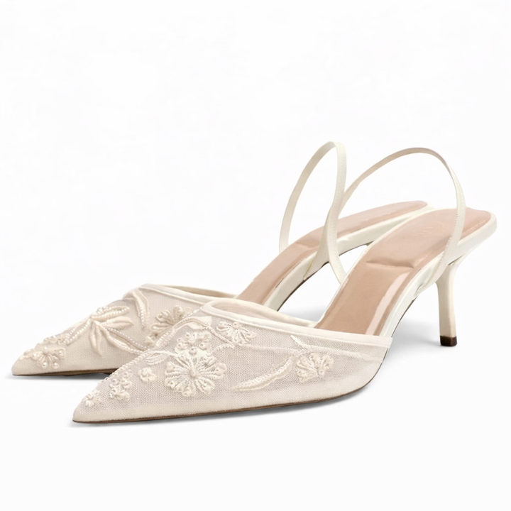 Arabellas | Embroidered Mesh Mule Heels Pointed Toe Wedding Guest