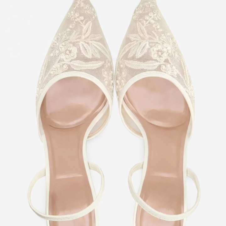 Arabellas | Embroidered Mesh Mule Heels Pointed Toe Wedding Guest