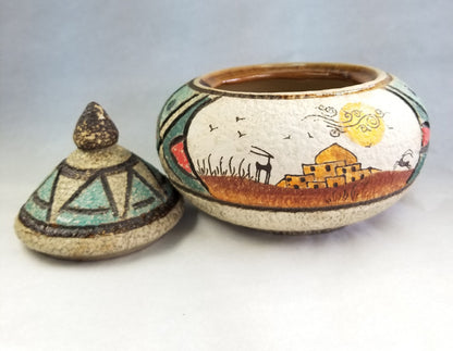 Mid-century handpainted bowl with triangle lid