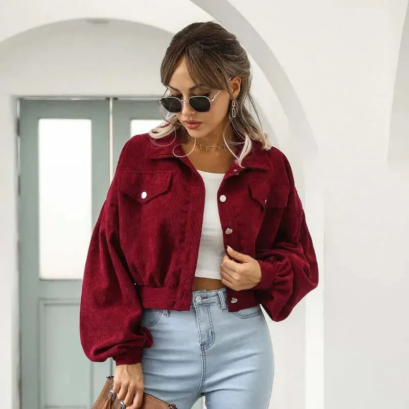 Women’s Corduroy Cropped Overshirt with Boxy Fit