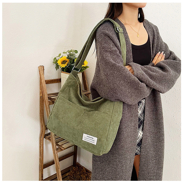 Cross-border corduroy fabric bag women Corduroy Shoulder – Large-Capacity-HighTouch