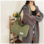 Cross-border corduroy fabric bag women Corduroy Shoulder – Large-Capacity-HighTouch