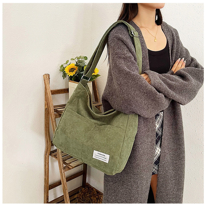 Cross-border corduroy fabric bag women Corduroy Shoulder – Large-Capacity-HighTouch