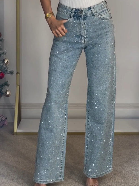 Light Blue High-Waisted Straight-Leg Jeans – Vintage Wash Comfort-HighTouch