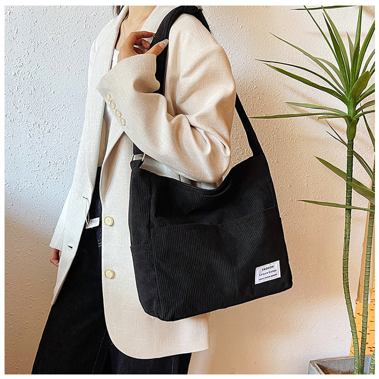 Cross-border corduroy fabric bag women Corduroy Shoulder – Large-Capacity-HighTouch