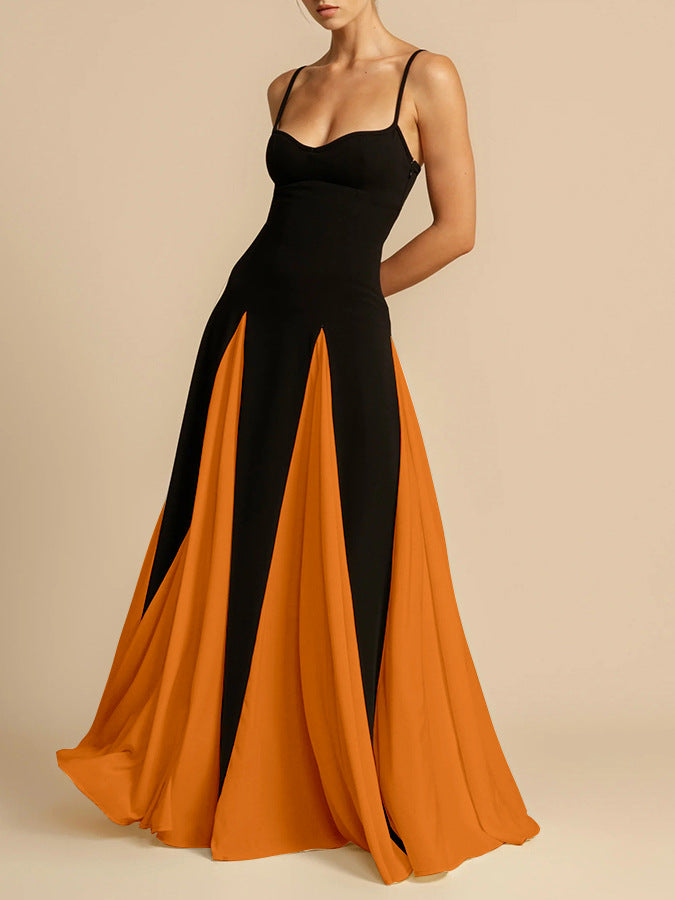 Patchwork Off-The-Shoulder Halter Maxi Dress – Elegant Party Swing-HighTouch