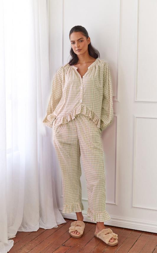 Ruffled Button Top & Wide-Leg Pants Set – Elegant Autumn Two-Piece-HighTouch