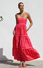Striped Halter Dress – Sexy Adjustable Buckle & Button Accents-HighTouch