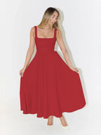 Summer Dress Square-Neck Halter Maxi Dress – Chic Cinched Waist & Backless-HighTouch