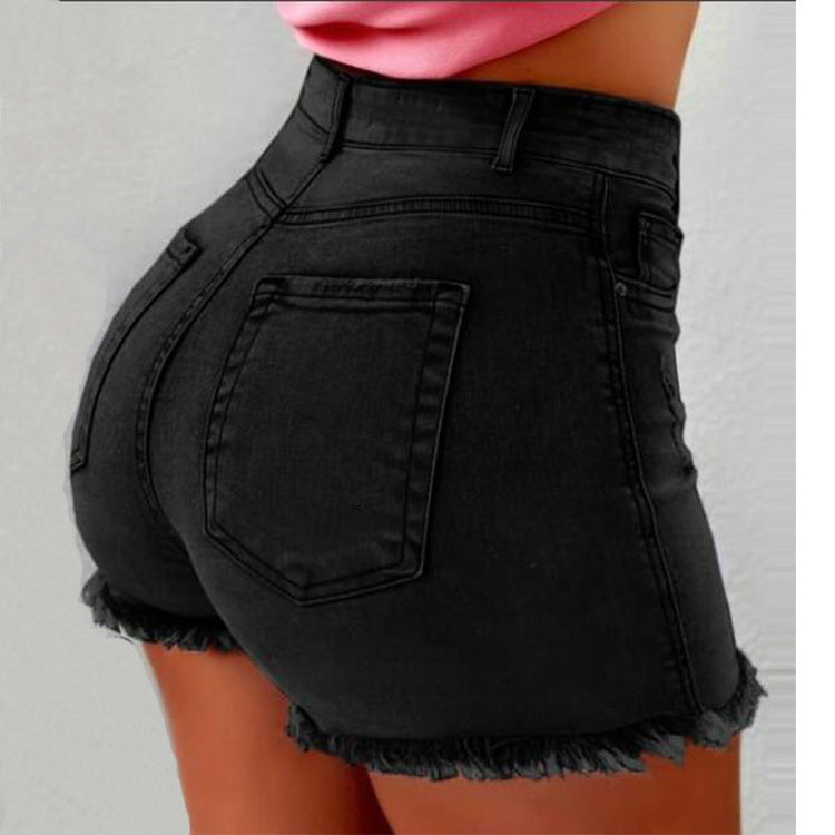 Pierced Denim Hot-Pants: Ultra-Short Low-Rise Mini Shorts-HighTouch