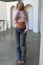 Vintage Low-Waist Straight-Leg Loose Denim Pants – Retro Long Length-HighTouch