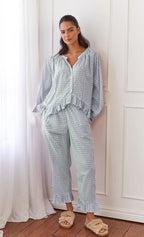 Ruffled Button Top & Wide-Leg Pants Set – Elegant Autumn Two-Piece-HighTouch