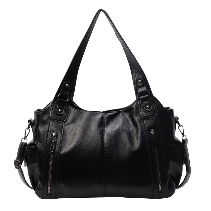 Retro Solid-Color Single Shoulder – Large Capacity & Elegant Texture-HighTouch