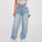Light Blue High-Waisted Straight-Leg Jeans – Vintage Wash Comfort-HighTouch