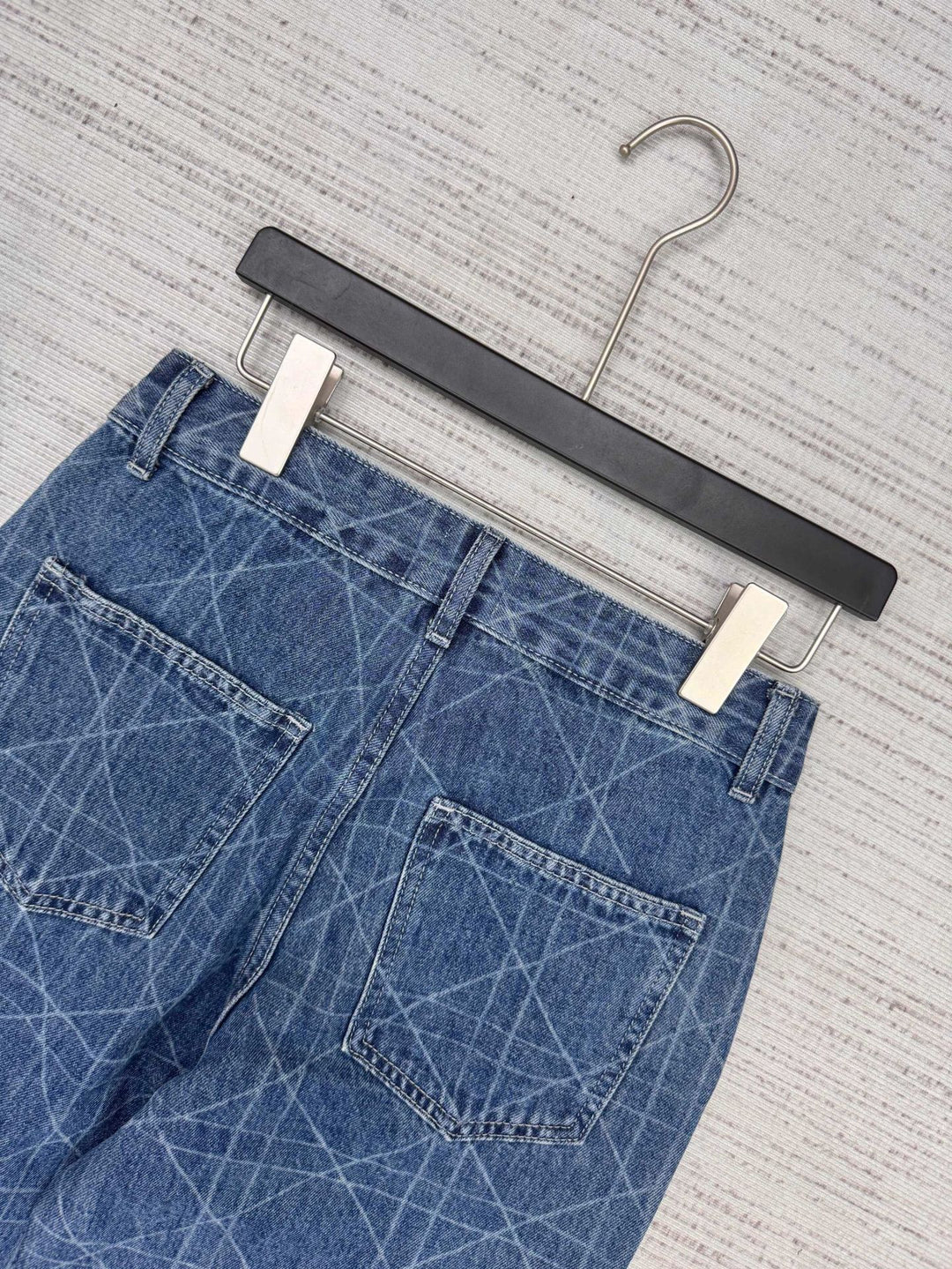High Waist Diamante Grid Embroidery Straight-Leg Jeans – Soft Logo Detail-HighTouch