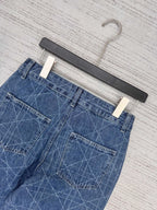 High Waist Diamante Grid Embroidery Straight-Leg Jeans – Soft Logo Detail-HighTouch