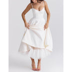 Suspender V-Neck Maxi Dress – Flowy Fluffy Skirt, Elegant Sleeveless Silhouette-HighTouch