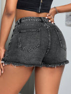 Pierced Denim Hot-Pants: Ultra-Short Low-Rise Mini Shorts-HighTouch