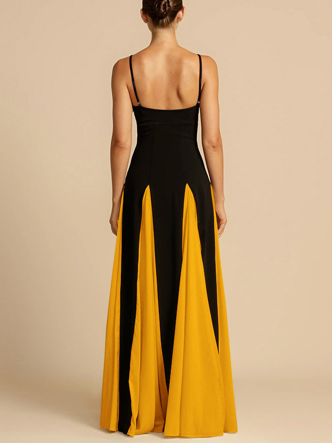 Patchwork Off-The-Shoulder Halter Maxi Dress – Elegant Party Swing-HighTouch