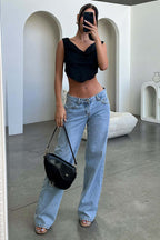 Vintage Low-Waist Straight-Leg Loose Denim Pants – Retro Long Length-HighTouch