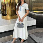 French-Style Knitted Maxi Dress – V-Neck, Cinched Waist & Casual-Chic Comfort-HighTouch