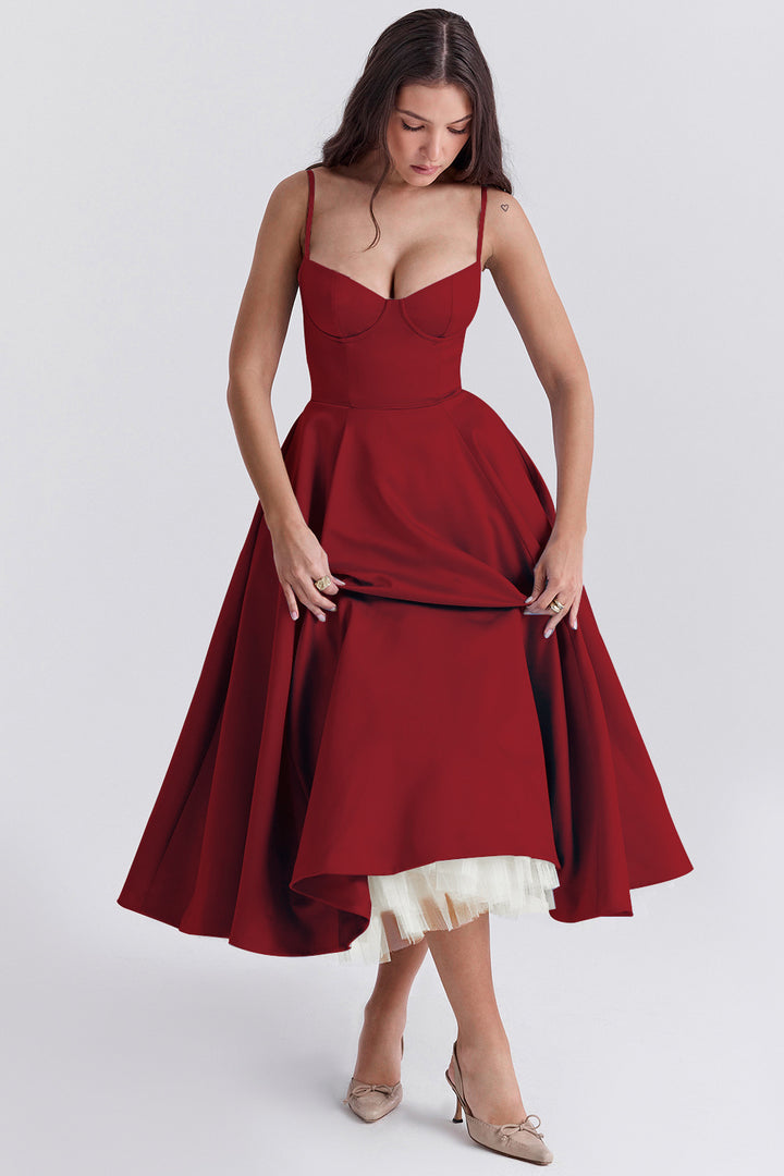Double-Layer Tulle Halter Maxi Dress – Elegant French-HighTouch