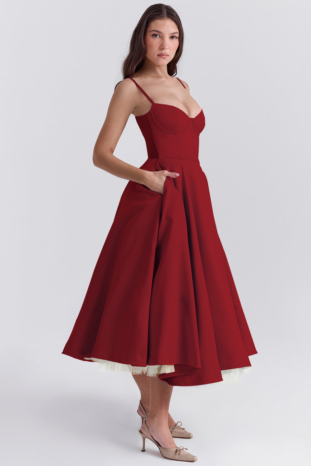 Double-Layer Tulle Halter Maxi Dress – Elegant French-HighTouch
