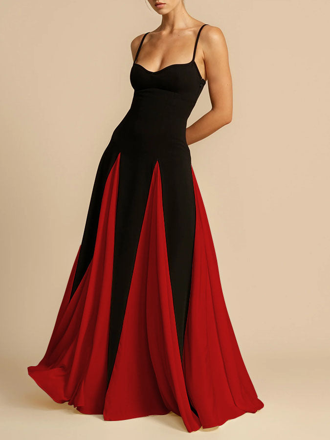 Patchwork Off-The-Shoulder Halter Maxi Dress – Elegant Party Swing-HighTouch