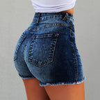 Pierced Denim Hot-Pants: Ultra-Short Low-Rise Mini Shorts-HighTouch