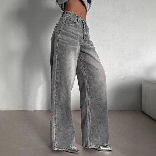 Cement Grey High-Waisted Straight Leg Jeans – Slimming Narrow Retro Fit-HighTouch