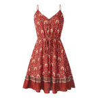 Retro Pleated Sleeveless V-Neck Halter Short Dress Women-HighTouch