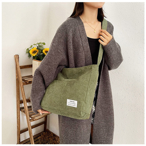 Cross-border corduroy fabric bag women Corduroy Shoulder – Large-Capacity-HighTouch