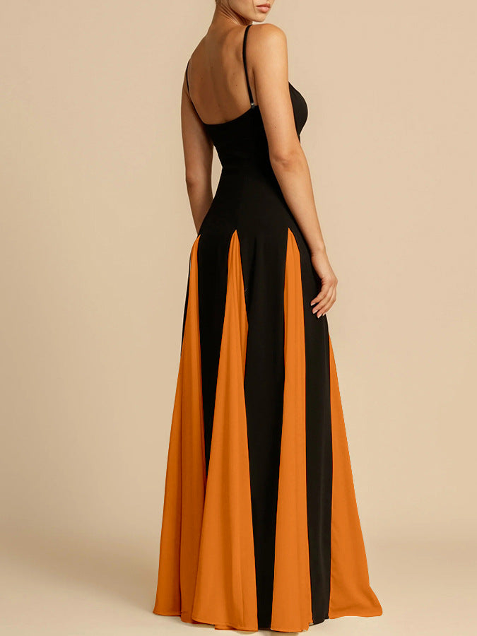 Patchwork Off-The-Shoulder Halter Maxi Dress – Elegant Party Swing-HighTouch