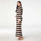 Striped Perforated Beach Cover-Up Dress Women-HighTouch
