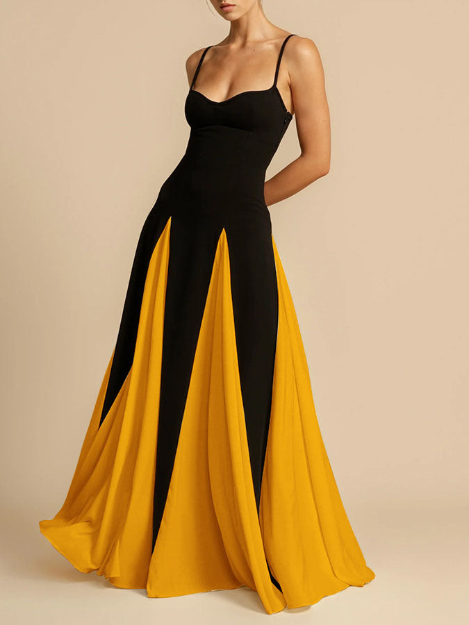Patchwork Off-The-Shoulder Halter Maxi Dress – Elegant Party Swing-HighTouch
