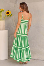 Striped Halter Dress – Sexy Adjustable Buckle & Button Accents-HighTouch