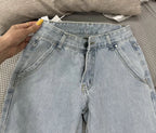 Light Blue Low-Rise Y2K Baggy Straight Jeans – Floor-Length Retro Street Style-HighTouch