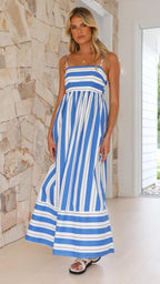 Striped Halter Backless Dress-HighTouch