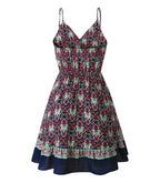 Retro Pleated Sleeveless V-Neck Halter Short Dress Women-HighTouch