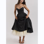 Suspender V-Neck Maxi Dress – Flowy Fluffy Skirt, Elegant Sleeveless Silhouette-HighTouch