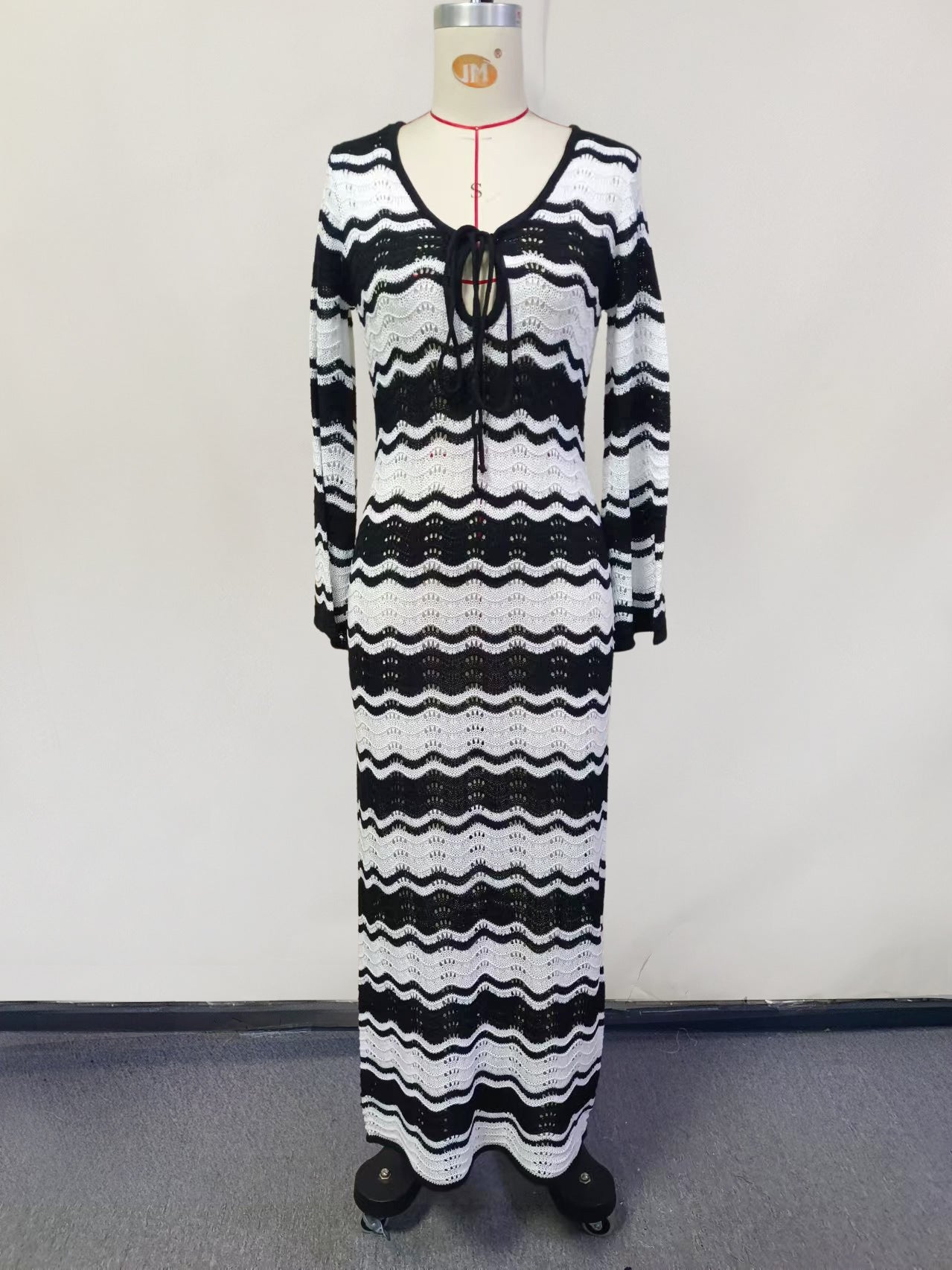 Striped Perforated Beach Cover-Up Dress Women-HighTouch