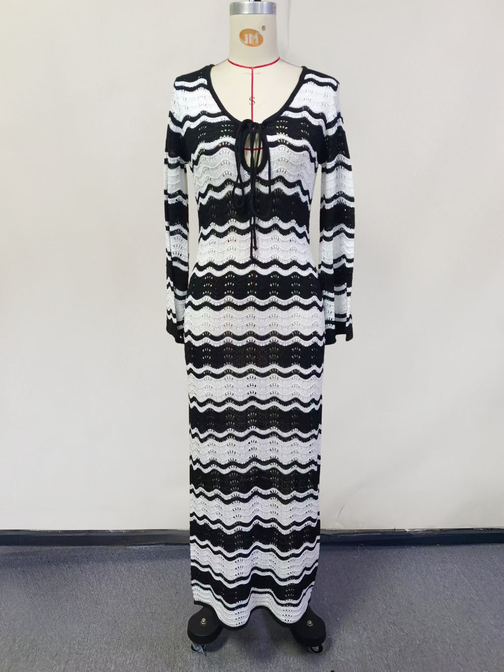Striped Perforated Beach Cover-Up Dress Women-HighTouch