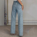 Light Blue High-Waisted Straight-Leg Jeans – Vintage Wash Comfort-HighTouch