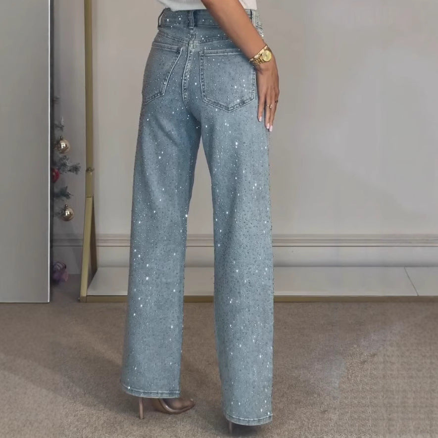Light Blue High-Waisted Straight-Leg Jeans – Vintage Wash Comfort-HighTouch